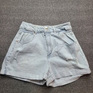 VANILLA STAR Mom Shorts Light Wash Distressed Denim Cuffed Size 11